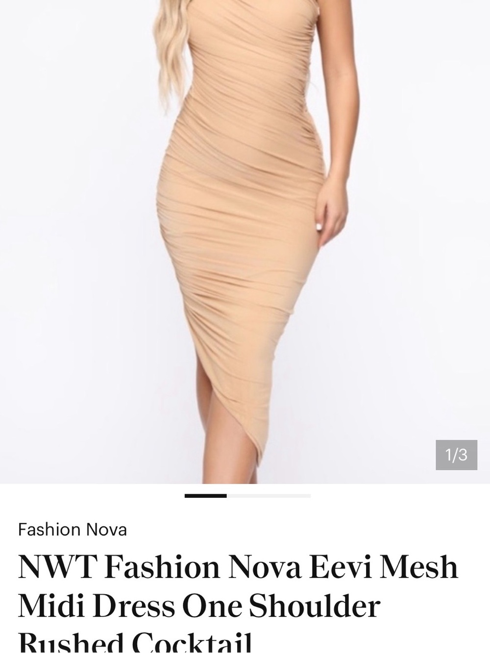 Fashion Nova Beige Ruched Asymmetrical Midi Skirt